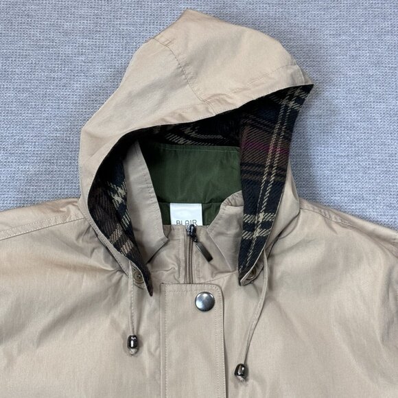 Blair Womens Hooded Jacket Khaki Removeable Plaid Liner Snap Zip Pockets Size L - Picture 14 of 16